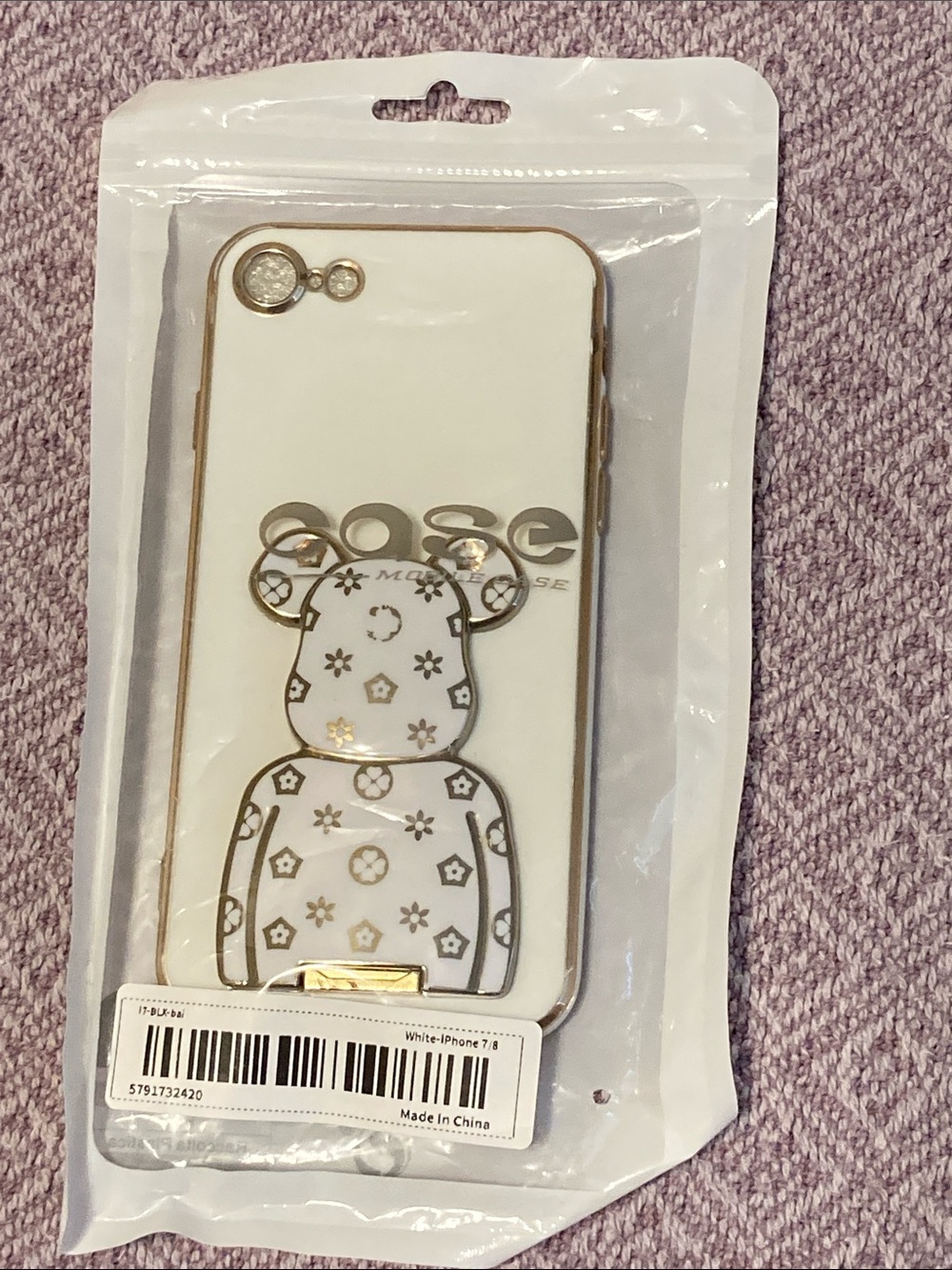 White Decorative Bear Pattern Phone Case for iPhone 7/8
